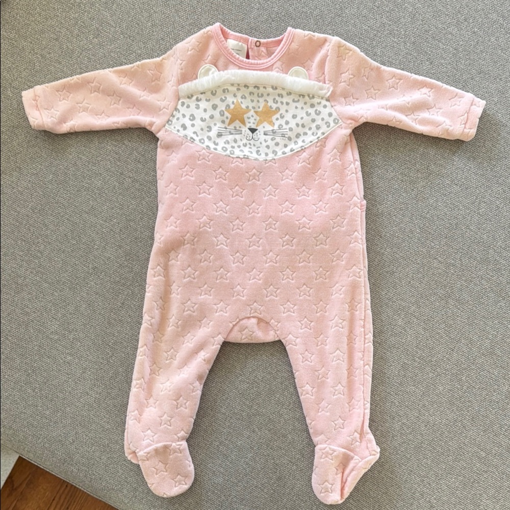 Pink and White Footed One Piece with Sparkly Cloud Design
